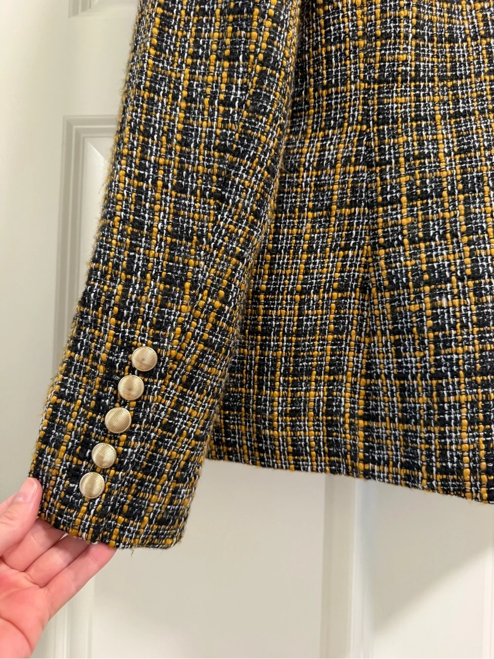 Elie Tahari Black, White & Mustard Tweed Jacket - Picture 6 of 11